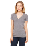 Ladies Triblend Short-Sleeve Deep V-Neck T-Shirt - BLUE TRIBLEND - S(D0102H7WBNJ)