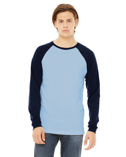Mens Jersey Long-Sleeve Baseball T-Shirt - BABY BLUE NAVY - S(D0102H7WE6J)