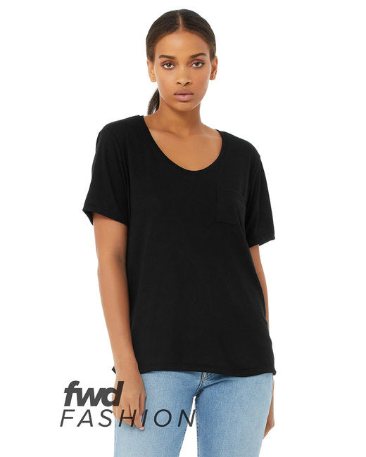FWD Fashion Ladies Flowy Pocket T-Shirt - BLAcK - S(D0102H7WF8X)
