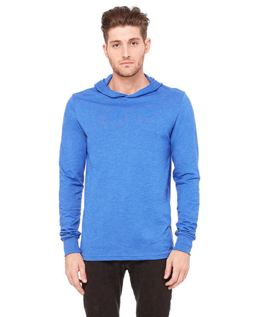 Unisex Jersey Long-Sleeve Hoodie - HEATHER NAVY - XS(D0102H7WFAP)