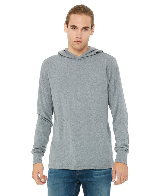 Unisex Jersey Long-Sleeve Hoodie - HEATHER NAVY - XS(D0102H7WFgT)
