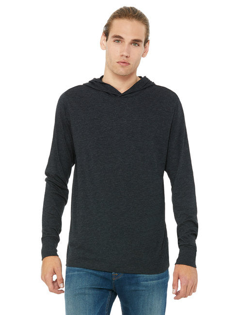 Unisex Jersey Long-Sleeve Hoodie - HEATHER NAVY - XS(D0102H7WFIT)