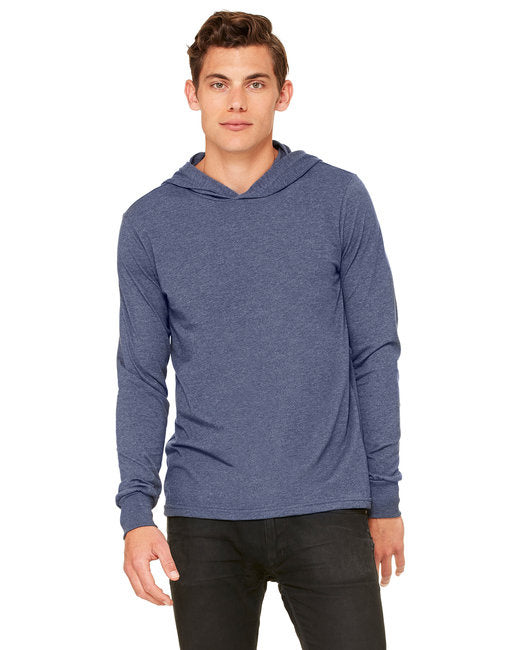 Unisex Jersey Long-Sleeve Hoodie - HEATHER NAVY - XS(D0102H7WFQ8)