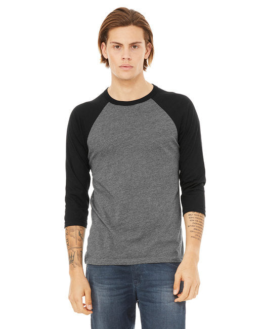 Unisex 34-Sleeve Baseball T-Shirt - gRY cHR BLK TRB - S(D0102H7WgQX)