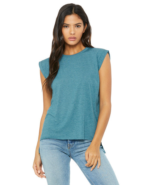 Ladies Flowy Muscle T-Shirt with Rolled cuff - DARK gRY HEATHER - S(D0102H7WHF6)