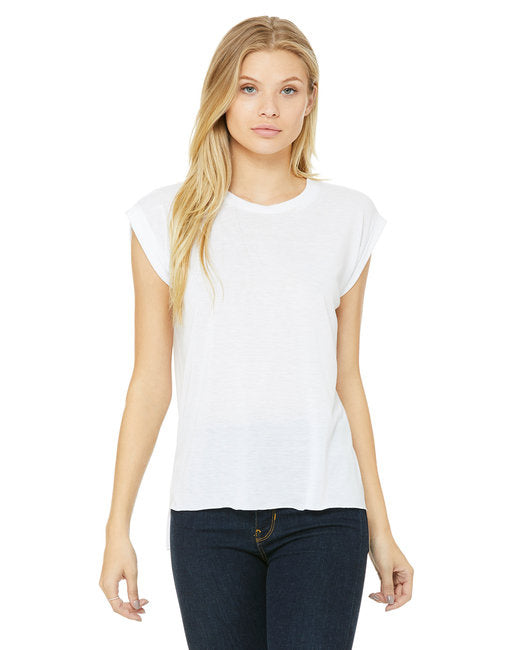Ladies Flowy Muscle T-Shirt with Rolled cuff - DARK gRY HEATHER - S(D0102H7WHKJ)
