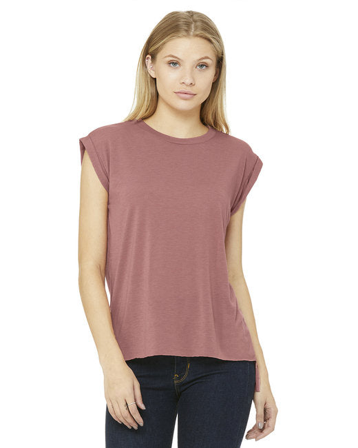 Ladies Flowy Muscle T-Shirt with Rolled cuff - DARK gRY HEATHER - S(D0102H7WHTX)