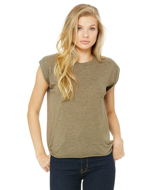 Ladies Flowy Muscle T-Shirt with Rolled cuff - DARK gRY HEATHER - S(D0102H7WHU8)