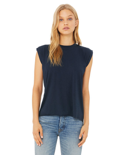 Ladies Flowy Muscle T-Shirt with Rolled cuff - DARK gRY HEATHER - S(D0102H7WHWT)