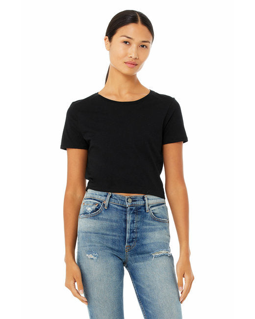 Ladies Poly-cotton crop T-Shirt - BLAcK - XSS(D0102H7WJYJ)