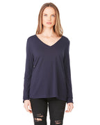Ladies Flowy Long-Sleeve V-Neck - WHITE - S(D0102H7WQXP)