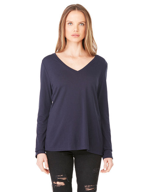 Ladies Flowy Long-Sleeve V-Neck - WHITE - S(D0102H7WQXP)