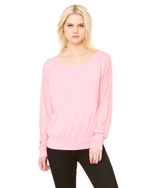 Ladies Flowy Long-Sleeve Off Shoulder T-Shirt - NEON PINK - S(D0102H7WVD8)
