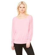 Ladies Flowy Long-Sleeve Off Shoulder T-Shirt - NEON PINK - S(D0102H7WVD8)