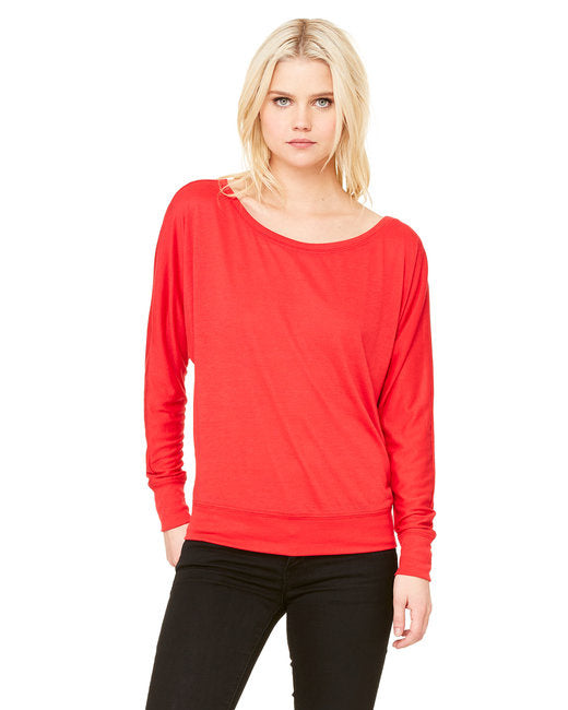 Ladies Flowy Long-Sleeve Off Shoulder T-Shirt - NEON PINK - S(D0102H7WVDP)