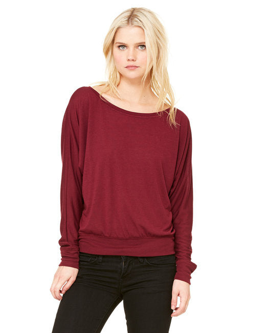 Ladies Flowy Long-Sleeve Off Shoulder T-Shirt - NEON PINK - S(D0102H7WVNJ)