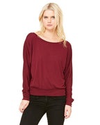 Ladies Flowy Long-Sleeve Off Shoulder T-Shirt - NEON PINK - S(D0102H7WVNJ)