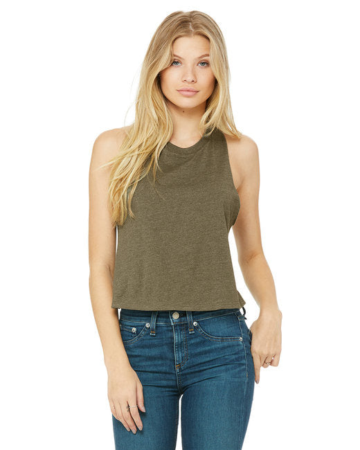 Ladies Racerback cropped Tank - HEATHER OLIVE - S(D0102H7WY66)