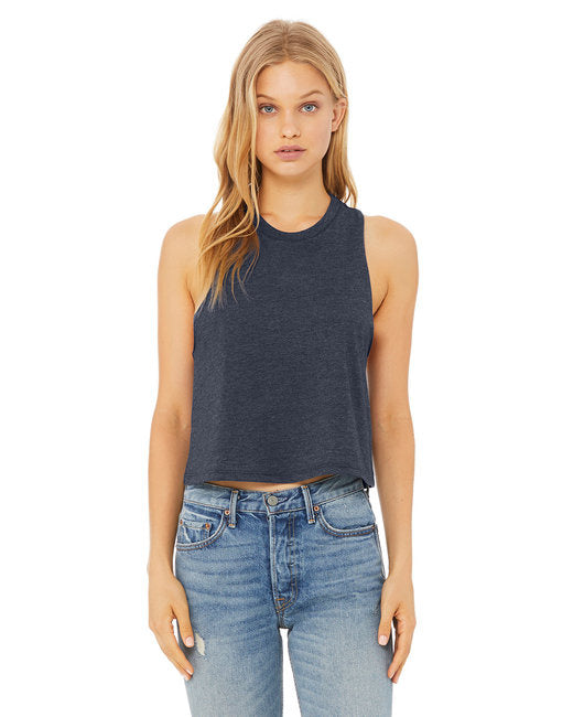 Ladies Racerback cropped Tank - HEATHER OLIVE - S(D0102H7WYBT)