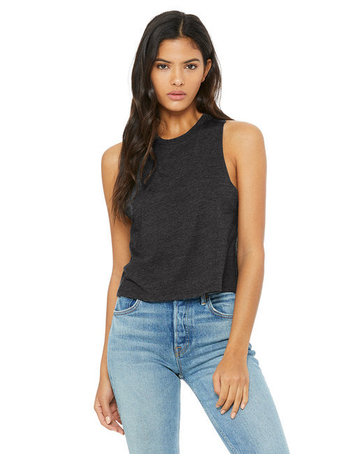 Ladies Racerback cropped Tank - HEATHER OLIVE - S(D0102H7WYNX)