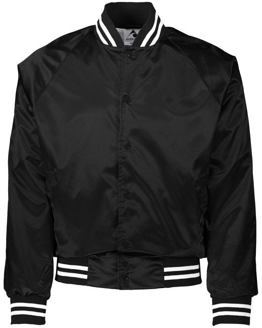 Unisex Striped Trim Satin Baseball Jacket - METALLIc gLD WH - 2XL(D0102H7Y0T6)