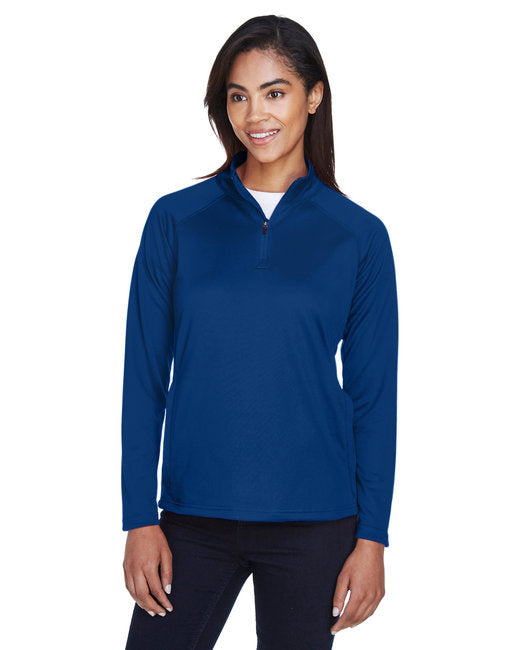 Ladies Stretch Tech-Shell compass Quarter-Zip - DK gREY HEATHER - S(D0102H7Y5Q2)