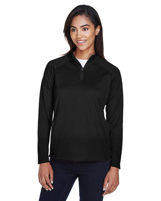 Ladies Stretch Tech-Shell compass Quarter-Zip - DK gREY HEATHER - S(D0102H7Y5QT)