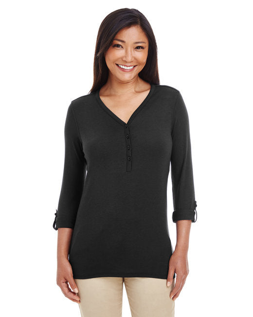 Ladies Perfect FitY-Placket convertible Sleeve Knit Top - WHITE - XS(D0102H7YE2X)