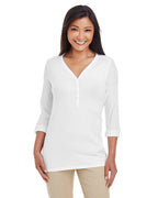 Ladies Perfect FitY-Placket convertible Sleeve Knit Top - WHITE - XS(D0102H7YE96)