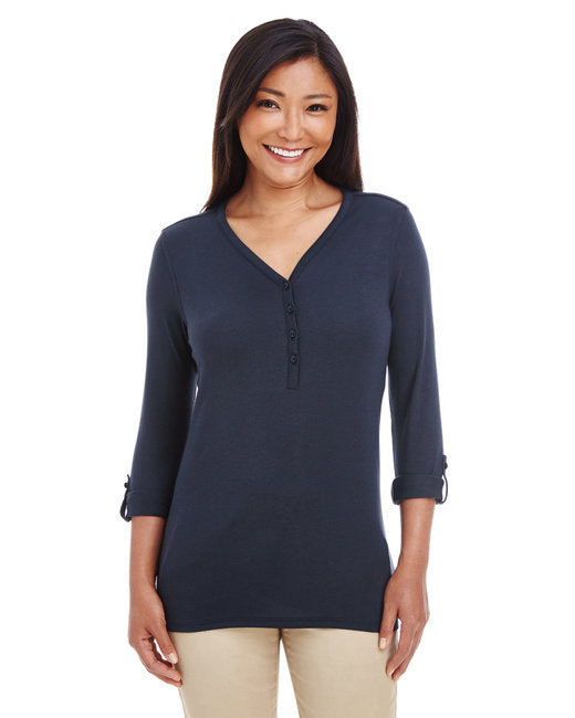 Ladies Perfect FitY-Placket convertible Sleeve Knit Top - WHITE - XS(D0102H7YEET)