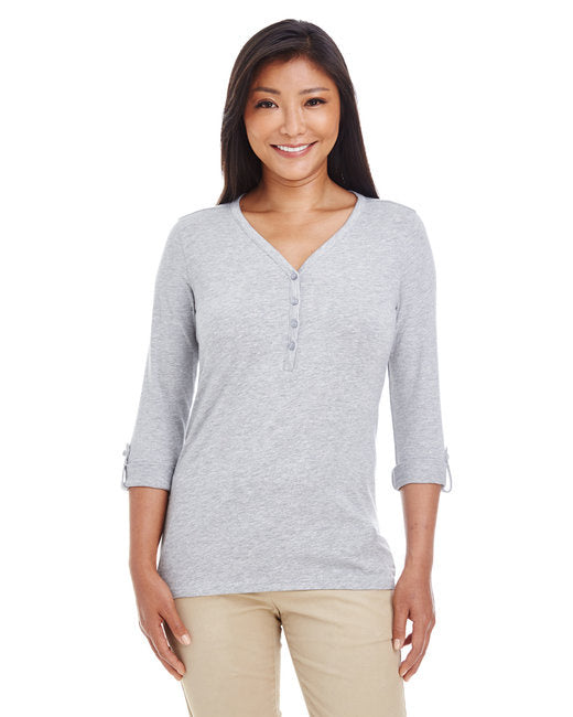 Ladies Perfect FitY-Placket convertible Sleeve Knit Top - WHITE - XS(D0102H7YEIJ)