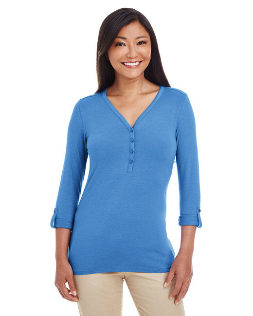 Ladies Perfect FitY-Placket convertible Sleeve Knit Top - WHITE - XS(D0102H7YEXT)