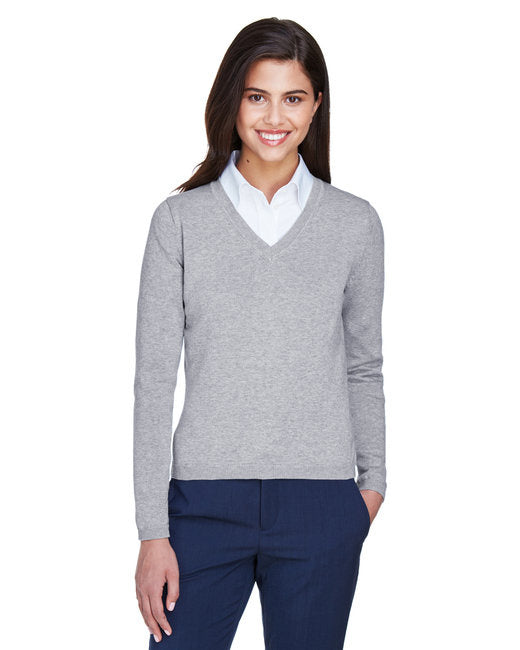 Ladies V-Neck Sweater - gREY HEATHER - S(D0102H7YP5P)