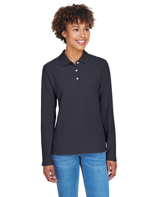Ladies Pima Piqu Long-Sleeve Polo - BLAcK - S(D0102H7YRgT)