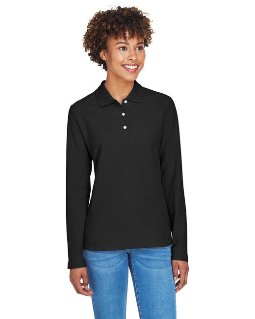 Ladies Pima Piqu Long-Sleeve Polo - BLAcK - S(D0102H7YRI2)