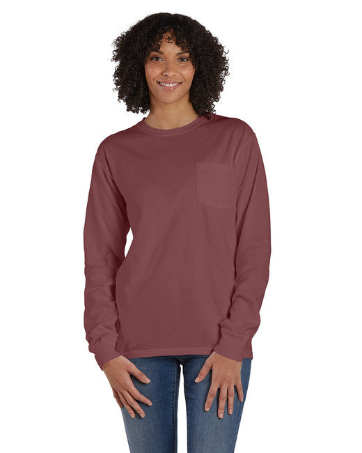 Unisex garment-Dyed Long-Sleeve T-Shirt with Pocket - NEW RAILROAD - S(D0102H7YT22)
