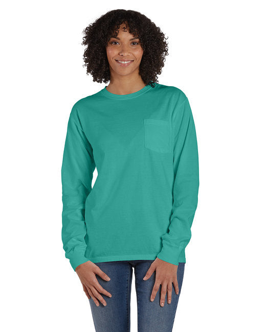 Unisex garment-Dyed Long-Sleeve T-Shirt with Pocket - NEW RAILROAD - S(D0102H7YT5T)