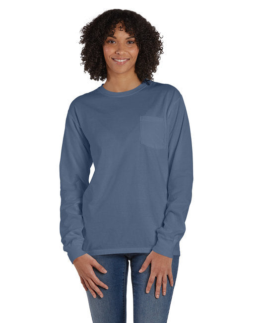 Unisex garment-Dyed Long-Sleeve T-Shirt with Pocket - NEW RAILROAD - S(D0102H7YT92)
