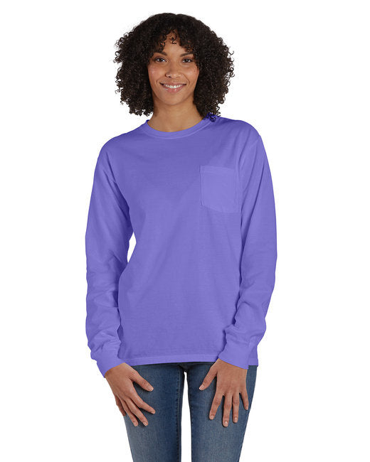Unisex garment-Dyed Long-Sleeve T-Shirt with Pocket - NEW RAILROAD - S(D0102H7YT9T)