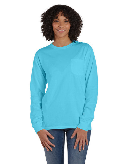 Unisex garment-Dyed Long-Sleeve T-Shirt with Pocket - NEW RAILROAD - S(D0102H7YTAX)