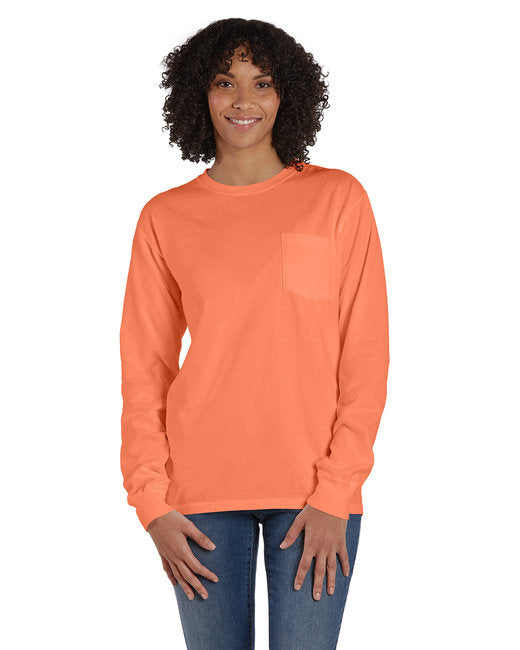 Unisex garment-Dyed Long-Sleeve T-Shirt with Pocket - NEW RAILROAD - S(D0102H7YTHJ)