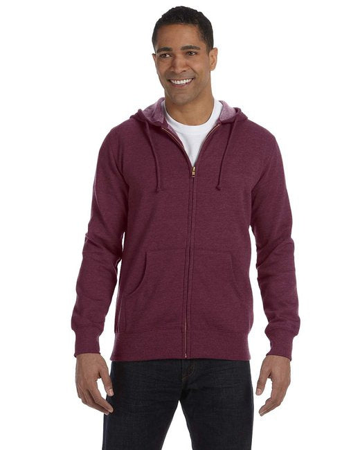 Mens OrganicRecycled Heathered Full-Zip Hooded Sweatshirt - BERRY - S(D0102H7ZLSJ)