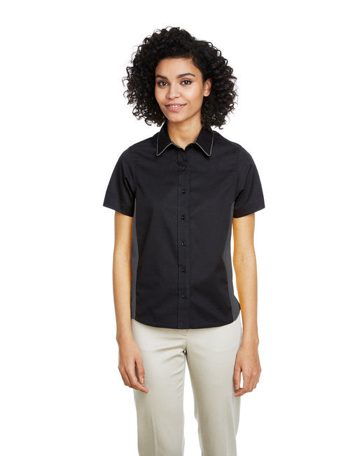 Ladies Flash IL colorblock Short Sleeve Shirt - BLAcK DK cHARcL - XS(D0102H7ZUD2)
