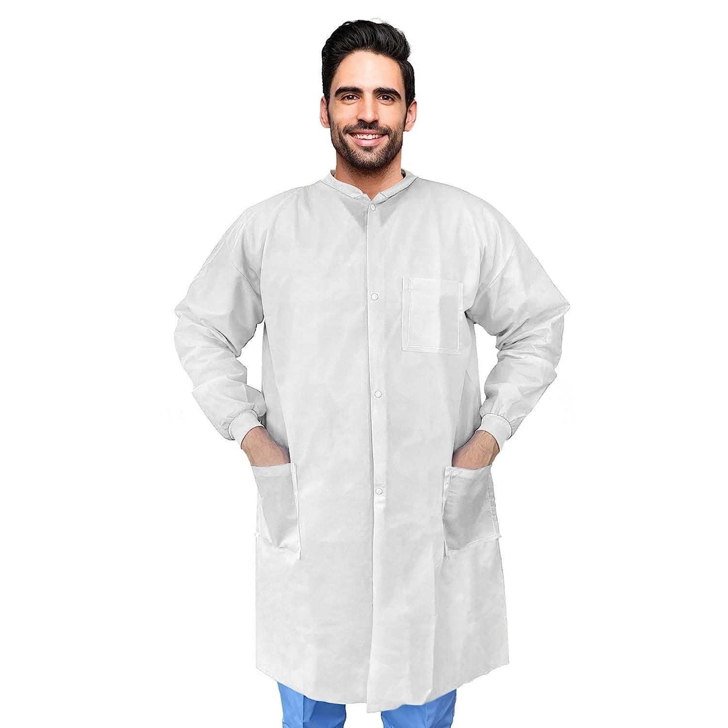 AMZ Medical Supply Disposable Lab coats for Adults XX-Large, Blue SMS Medical PPE Disposable clothing 100 Pack, Waterproof Lab c