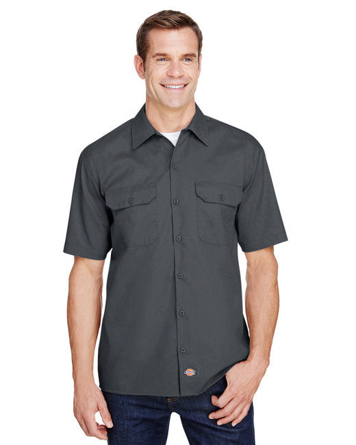 Mens FLEX Short-Sleeve Twill Work Shirt - BLAcK - S(D0102HI3T2g)