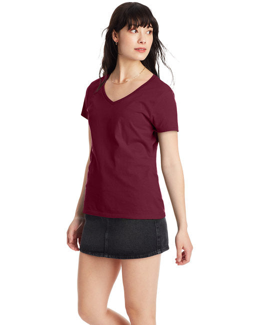 Ladies Perfect-T V-Neck T-Shirt - MAROON - 3XL(D0102HI3VQ7)