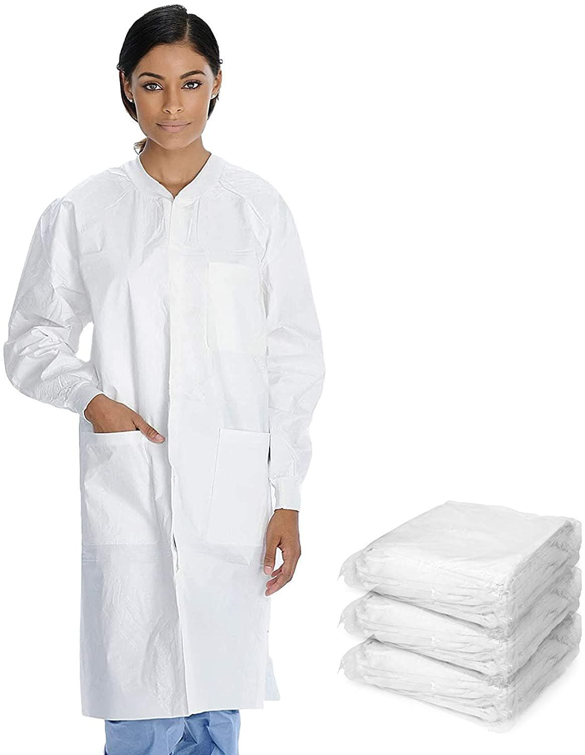 Disposable Lab coats for Adults Medium White Medical Disposable clothing 100 Pack Splash-Proof SMS 40 gSM Lab coats Disposable w