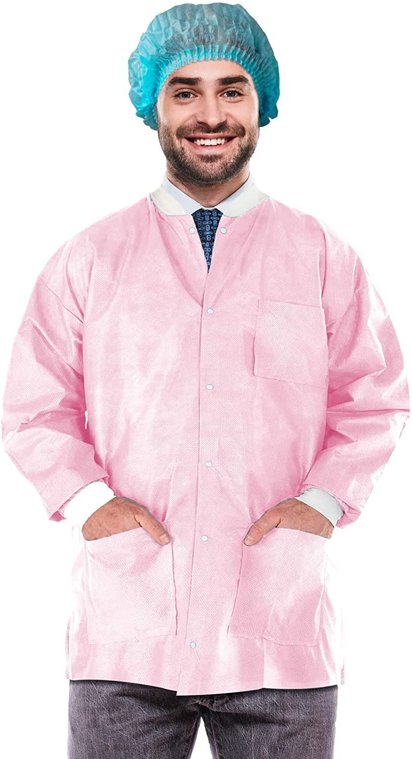 Disposable Lab Jackets 32 Long Pack of 100 White Hip-Length Work gowns X-Large SMS 50 gsm Shirts with Snaps Front Knit cuffs & c