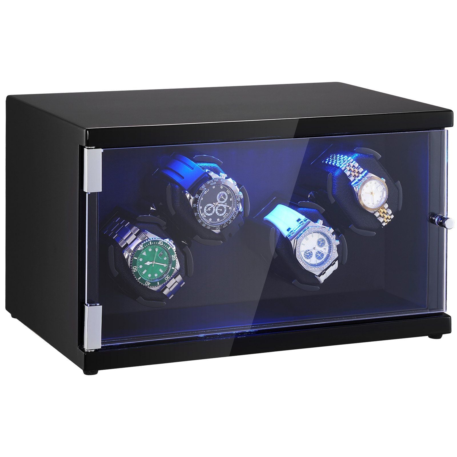 VEVOR Watch Winder, Watch Winder for 4 Men's and Women's Automatic Watches, with 2 Super Quiet Japanese Mabuchi Motors, Blue LED