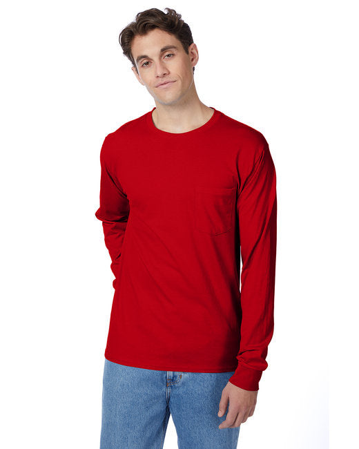 Hanes 5596 Mens Authentic-T Long-Sleeve Pocket T-Shirt